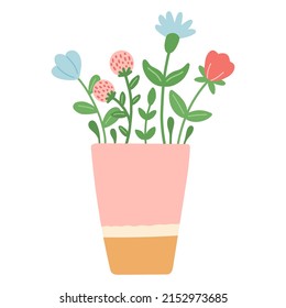 Flor en taza hermosa, ilustración vectorial de diseño plano