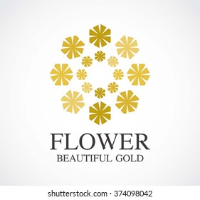 Flower beautiful of golden abstract vector and logo design or template luxury circle business icon of company identity symbol concept