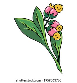 Flower. A beautiful flower with a stem and leaves. Cartoon style. Illustration for design and decoration.