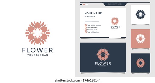 Flower beauty logo design and business card. Premium Vector