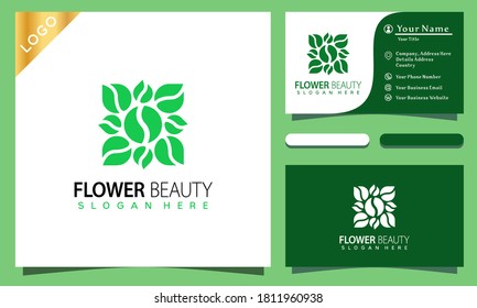 Flower beauty logo design vector illustration, minimalist elegant, modern company business card template