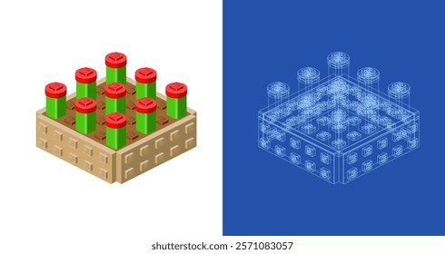 Flower bed blueprint project idea and implementation. Vector