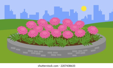 Flower bed in the city, illustration, vector