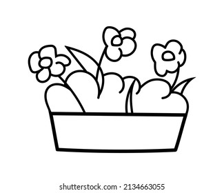 Flower Bed Icon Doodle Vector Illustration. Isolated On A White Background. Element For Label, Packaging, Greeting Card, Print, Logo, Book, Coloring, Showcase, Website.