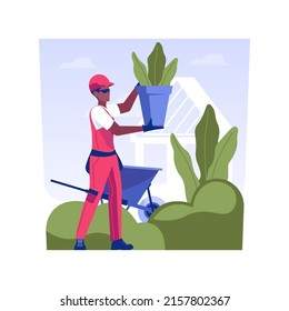 Flower bed planting isolated concept vector illustration. Group of gardeners deals with flower bed planting, exterior works, landscape designers job, agriculture idea vector concept.