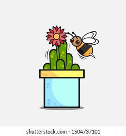 flower beds, vines, red flowers and flying bees