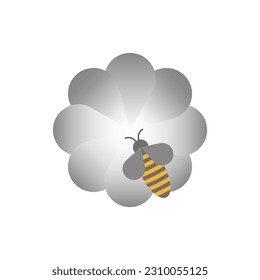 flower and bee line icon combination. Editable Stroke. Vector illustration.