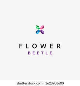 flower and beetle logo design icon