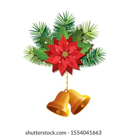 flower with bells christmas hanging isolated icon vector illustration design
