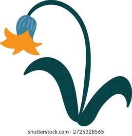 Flor com tronco dobrado e folhas curvas caem um sino florescer em contorno de desenho animado. Símbolo de fragilidade, calma e crescimento tranquilo com motivo flora e vibração suave. Ilustração de vetor de desenhos animados.