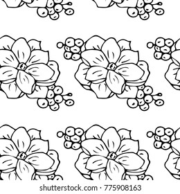 Flower with berries vector illustration. Doodle style. Design, print, decor, textile, paper