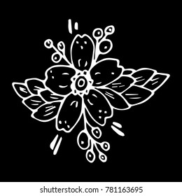 Flower with berries vector illustration. Doodle style. Design, print, decor, textile, paper