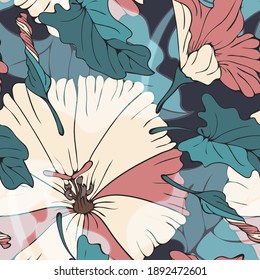 Flower bindweed. Garden and meadow flower. Seamless vector pattern with flowers. Hand drawing.