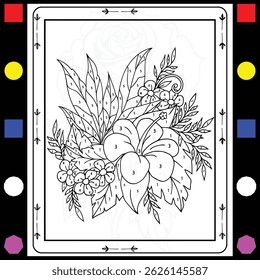 Flower and bird color by number coloring bppk for adults