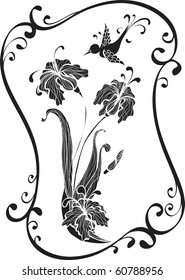 flower and bird isolated on white background