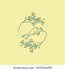 flower bird nature feminine circle line logo design vector