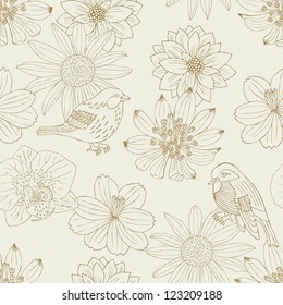 flower and bird seamless pattern