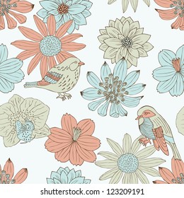 flower and bird seamless pattern