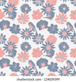 flower and bird seamless pattern