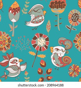 flower and bird. Seamless texture. Endless floral pattern. Can be used for wallpaper or pattern, backdrop, surface textures. Full color seamless floral background