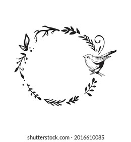 flower and bird wreath Vector logo