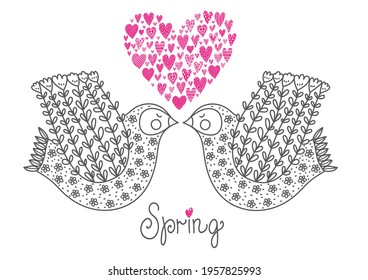 Flower birds. Cute picture for coloring.