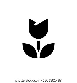 Flower black glyph ui icon. Floral shop. Retail florist. Delivery flowers. User interface design. Silhouette symbol on white space. Solid pictogram for web, mobile. Isolated vector illustration