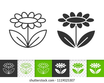 Flower black linear and silhouette icons. Thin line sign of chamomile. Sunflower outline pictogram isolated on white, color, transparent background. Vector Icon shape. Flower simple symbol closeup
