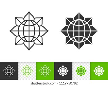 Flower black linear and silhouette icons. Thin line sign of globe. Save nature outline pictogram isolated on white, color, transparent background. Vector Icon shape. Flower simple symbol closeup