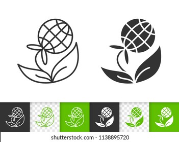 Flower black linear and silhouette icons. Thin line sign of globe. Save Nature outline pictogram isolated on white, color, transparent background. Vector Icon shape. Flower simple symbol closeup