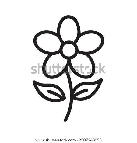 A flower black outline with two leaves in vector