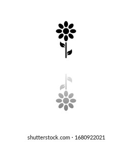 Flower. Black symbol on white background. Simple illustration. Flat Vector Icon. Mirror Reflection Shadow. Can be used in logo, web, mobile and UI UX project
