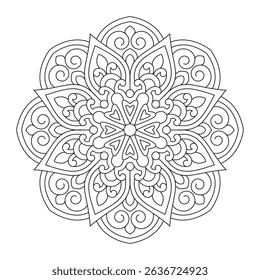 Flower black and white background coloring page of a mandala, vector file, simple mandala art, Design for a wallpaper Paint shirt and tile Sticker Design, vector file