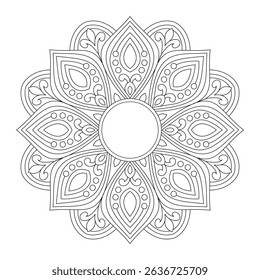 Fundo preto e branco da flor de uma página de coloração mandala, arquivo vetorial, arte mandala simples, Design para um papel de parede Camisa de pintura e azulejo Projeto adesivo, arquivo vetorial