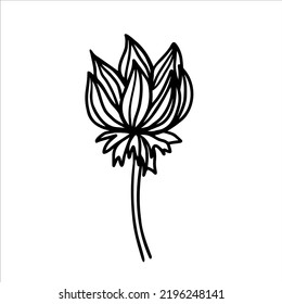 Flower. Black and white sketch, logo, clipart. Vector illustration hand-drawn. Isolated object on a white background.