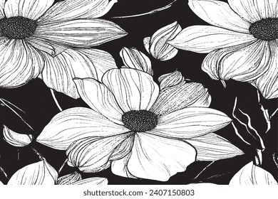 Flower black and white texture vector illustration image overlay monochrome grunge background texture