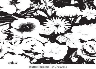 Flower black and white texture vector illustration image overlay monochrome grunge background texture