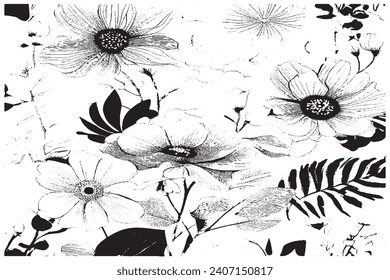 Flower black and white texture vector illustration image overlay monochrome grunge background texture