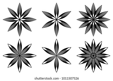 Flower - black and white vector icon, Star vector pattern, set,
