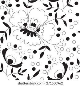 Flower black and white  vector seamless pattern.