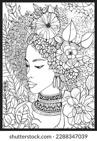 Flower Black Women Coloring pages