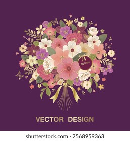 flower bloom blossom bouquet botanic floral ribbon drawing illustration art beauty element design bouquet invitation celebration deco lovely beautiful vector draw special premium royal 