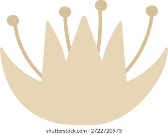 Flower bloom with crown-shaped petal and five stamen dots in clean line art. Symbol of growth, purity, and elegance for branding and nature themes. Cartoon vector illustration.