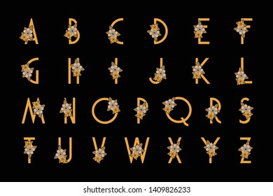 Flower bloom font Alphabet - spring vector Alphabet with flowers and leaves – font for wedding design and logotype elements 