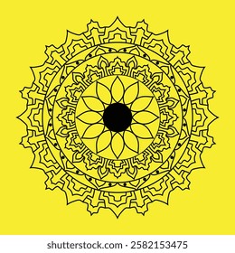 Flower Bloom Radial Patterns Designs yellow background