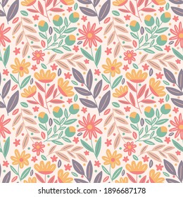 flower blooming with foliage colorful seamless pattern. nature seamless pattern