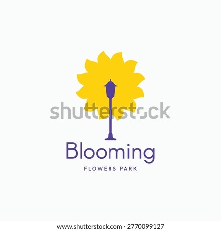 Flower blooming with garden light logo design concept. Garden park minimal symbol logo. Outdoor lamp icon sign