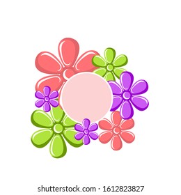 Flower Blooms with Circle Frame In the Center. Vector Illustration