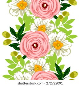 Flower blossom. Abstract elegance seamless pattern with floral elements. Flower background.