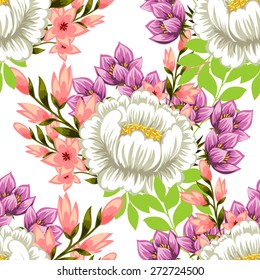 Flower blossom. Abstract elegance seamless pattern with floral elements. Flower background.